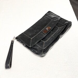 BCBG MaxAzria black leather wristlet